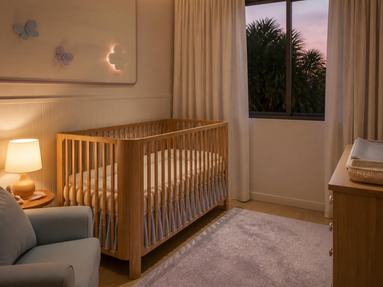 Quarto infantil sereno preparado para a rotina noturna